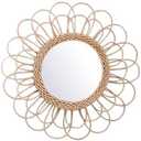 Hanging Mirror - Rattan Sunflower Circular Wall Mirror, Decor Bathroom Boho Nordic Wicker Dressing Makeup Mirrors for Inodoor Home Office Living Room Hallway (15.75inch)