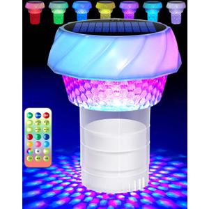 Solar Pool Chlorine Floater 2 Pack Adjustable Release Swimming Pool Chlorine Tablet Floater with Color Changing Floating Dispenser with Romote Control and Timer IP68 Waterproof