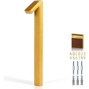 5 Inch House Numbers for Outside, Metal Address Number 1 - Modern Design, Weather-Resistant Gold Powder Coated Finish, No Fading (Gold)