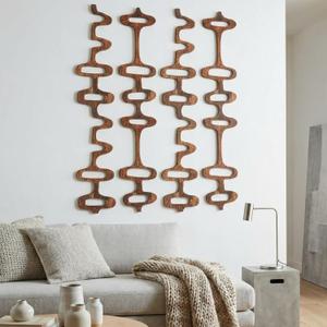 Wenqik 8 Pack Mid Century Modern Wall Decor Wood Midcentury Vintage Retro 3D Large Art Wall Sculpture Elegance Abstract Geometric Panels for Interior Living Room Home Office Bedroom(Brown)
