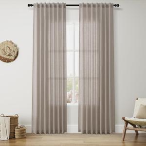 Nanspring Stone Beige Linen Curtains 84 Inches Long for Living Room Light Filtering Semi Sheer Curtain Back Tab Simple Modern Elegant Farmhouse Luxury Drapes for Bedroom Office 52x84,2 Panels