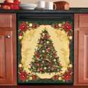 Christmas Tree Magnetic Dishwasher Cover Panel, Vintage Christmas Decorations Magnet Refrigerator Frames Vinyl Decals for Home 23" W x 26" H