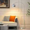 Glossy Chrome Silver Arc Floor Lamp 71" Tall, Dimmable 12W LED Smart Standing Lamp with Remote, 360 Rotatable Adjustable Height & Span, Modern Reading Floor Lamps for Living Room, Bedroom, Office
