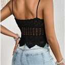 OYOANGLE Women's Scoop Neck Hollow Out Cami Tops Sleeveless Asymmetrical Tie Front Crochet Top, M