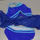 Girls Swimsuit Double Strap High Waist Sporty Bikini Swimsuits Swim Cover Up Skirt 3 Piece Set (11-12 Years, Dark Blue)