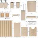 XLHOMO 26PC Bathroom Accessories Set - Gorgeous Bathroom Set, Beige Bathroom Accessory Set, Shower Curtain Set with Bathtub Mats for Shower Tub, Trash Can & Soap Dispenser