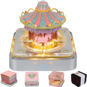 3D Calendar 2025, Time Piece Calendar 2025, Creative 3D Memo Pad With LED Lights, Desktop Decoration Gift for Kids Women Friends (Carousel)