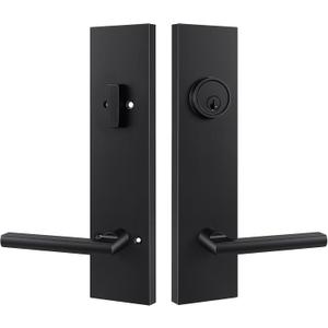 Goldenwarm Black Front Door Handle and Deadbolt Set, Matte Black Heavy-Duty Zinc Alloy Exterior Door Lock Set, Keyed Alike Modern Reversible Lever, 1-Pack
