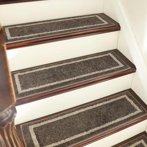 COSY HOMEER Soft Stair Treads Non-Slip Carpet Mat 28inX9in Indoor Stair Runners for Wooden Steps,Stair Rugs for Kids and Dogs, 100% Polyester TPE Backing 7pcs,Brown,Square