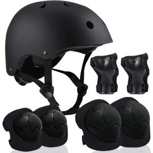 Adjustable Helmet for Ages 5-16 Kids Toddler Boys Girls Youth,Protective Gear with Elbow Knee Wrist Pads for Multi-Sports Skateboarding Bike Riding Scooter Inline skatings Longboard Roller Skate (Medium: 20.5"-22.4" / 52cm-57cm, black)