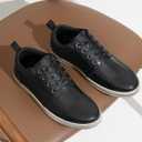 Jousen Men's Leather Fashion Sneakers Retro Dress Business Casual Shoes for Men (Black)