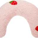 Lystaii Cat Calming Pillow for Indoor Pets - Soft Fluffy Cat & Dog Bed - Dog Neck Pillow Pet Toy Half Donut Anxiety Relief with Cute Embroidery Pattern (Pink, Strawberry)