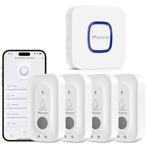 MAXCIO Wi-Fi Water Leak Detector 4 Pack, Smart Water Wireless Sensor with 110dB Adjustable Alarm, APP, SMS, Phone Notifications, 1640ft Transmission Range, Suitable for Basement, Bathroom, and Kitchen