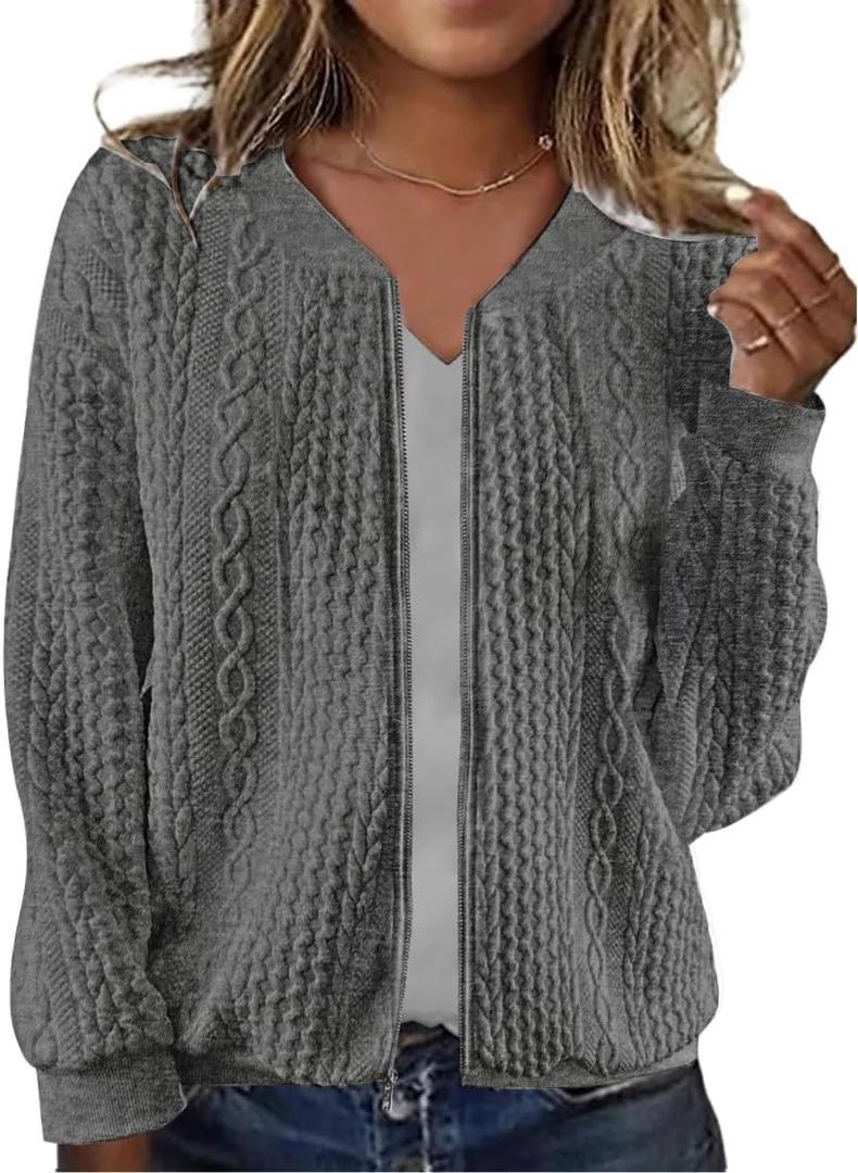 Women's Zip up Sweatshirt Jacket Stand Collar Hoodless Outerwear Casual Coat with Pockets (Medium, Darkgrey)