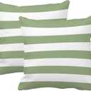 Leaveland Sage Green and White Stripe Set of 2 18x18 Inch Cotton Polyester Square Throw Pillow Cover Decorative Soft Cushion Case Slipcover Home Decor Bed Couch Sofa Standard Size Accent Pillowcase