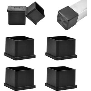 EASYEAH 2" (50mm) Square Chair Leg Floor Protectors, Black Rubber Chair Leg Caps, Non-Slip Patio Furniture Feet Cap, PVC Chair Feet Covers for Hardwood Floors, Tables & Patio Furniture, 4pcs