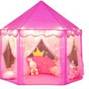 wilwolfer Princess Castle Play Tent for Girls Large Kids Play Tents Hexagon Playhouse with Star Lights Toys for Children Indoor Games (Pink)