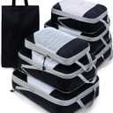 Meowoo 7 Set Compression Packing Cubes for Travel, Durable Ripstop Mesh Suitcase Organizer with Shoe Bag, Ultralight & Expandable Space Saver Travel Cubes (Black)