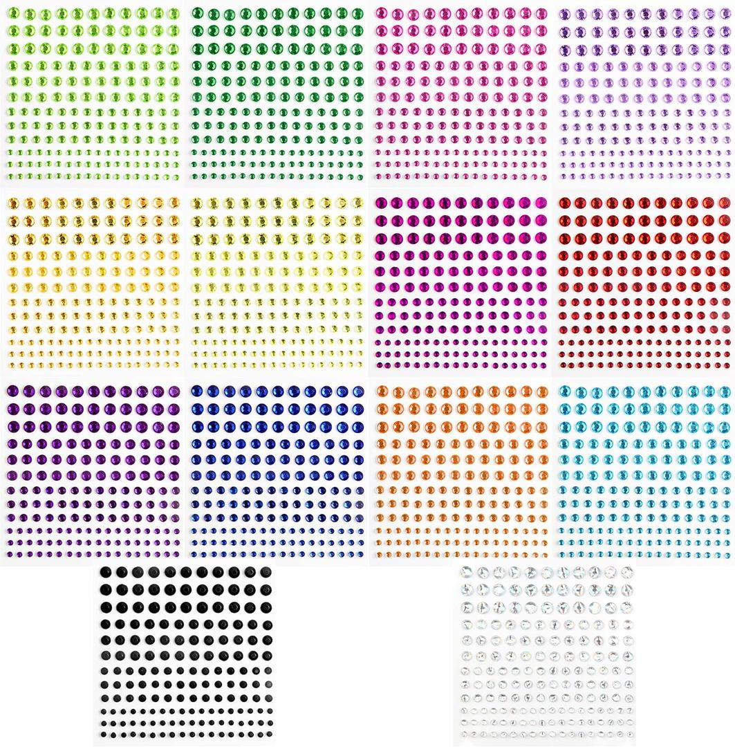 2310PCS Self Adhesive Rhinestones and Face Gems for Women 4 Sizes 14 Sheets Sticker Gems for Festival Makeup Body Nail Art Stick on Gems for DIY Crafts and Card Decorations