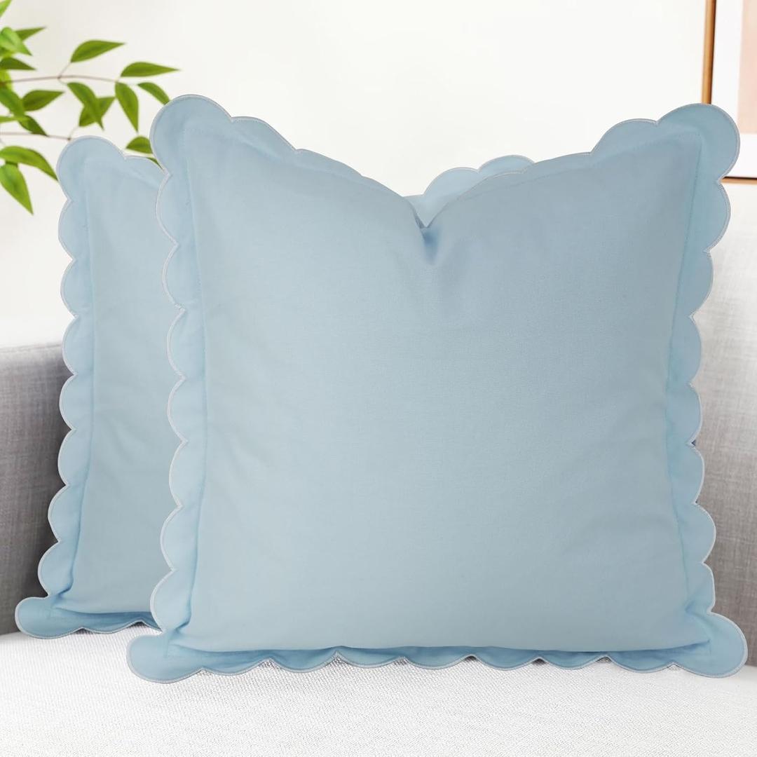 Mrcrypos Blue Scalloped Pillow Covers 18X18 Set of 2 Throw Pillow Covers Scallop Boho Accent Decorative Throw Pillows for Home Living Room Sofa Couch Bed and Outdoor Dcor (Bule)