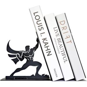 Superhero Metal Bookend  6.5 Inch Heavy-Duty Book Holder with Anti-Slip Base, Unique Decorative Book Stand for Home or Office Shelf, Holds Large Books  Black