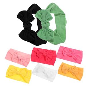 DECORNIJIA 10 Pcs Headbands with Bows Stretchy Elastic Turban Knot Hair Accessories for Newborns Colors Red Yellow Green Black White Pink Orange Rose Red Purple Blue
