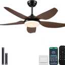 46 Inch Ceiling Fans with Lights and Remote/APP Control,Modern Downrods Flush Mount Ceiling Fan with 5 Reversible Blades 6 Speeds, 3 Colors Dimmable for Bedroom Kids Room, Brown