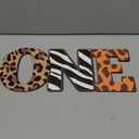ANGOLIO Jungle Safari Animal One Letter Sign Table Wooden Centerpieces for Baby Boys,Leopard Zebra Giraffe Print 1st Birthday Party Decorations, One Years Old Birthday Party Sign Photo Props