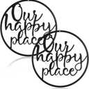 Vintage Circular Metal Wall Art Set of 2 - Decorative Signs & Plaques for Outdoor Spaces, Perfect Patio Decor with Artistic Lettering, Durable Patio Wall Decor for Garden and Entrance