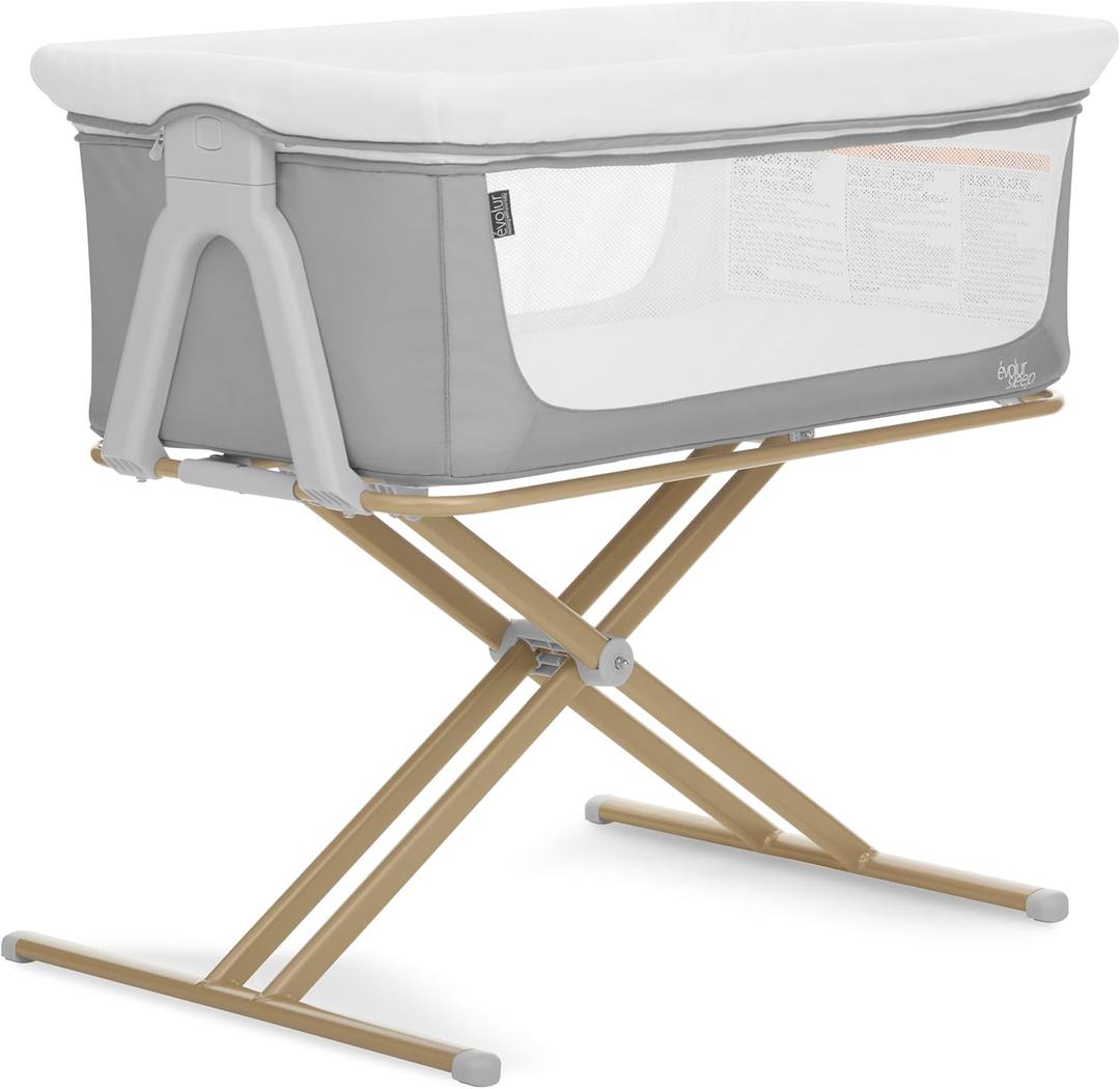 Evolur Orabelle Baby Bassinet & Bedside Sleeper, Breathable Mesh Sides, Plush Mattress Pad with Removable Cover, Tool-Free Assembly, Quick Foldable Steel Frame Compact Design with Travel Bag Grey