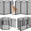 Malier Metal Freestanding Dog Gates with Door, 36'' Height Outdoor Indoor Dog Fences, Extra Wide Foldable Puppy Gate for Stairs (Black, 6 Panels with Door 120''W  36''H)