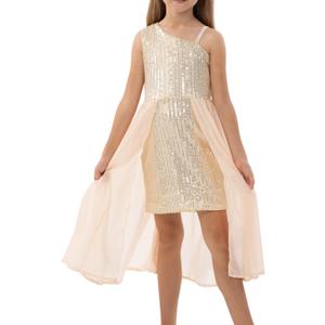 Girls Sequin One Shoulder Birthday Party Prom Dress (7-8 Years, Gold)