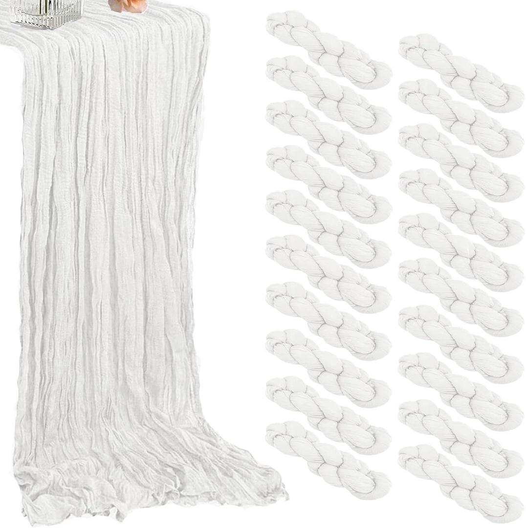 20 Pack White Cheesecloth Table Runners 35 x 71 Inch Rustic Boho Gauze Christmas Table Runner for Wedding Arch, Party Decoration, Bridal Shower, Reception, Farmhouse Dining Decor