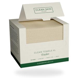Clean Skin Club Bamboo Viscose Clean Towels XL, 100% USDA Biobased Face Towel, Disposable Face Towelette, Makeup Remover Dry Wipes, Ultra Soft, 50 Ct, 1 Pack