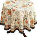 French Tablecloth for Round Table,Linen Orange Floral Wrinkle Resistant Tablecloths,Decorative Table Cover for Kitchen,Dining,Tea Party,Thanksgiving,Christmas,Diameter 67"-Milch