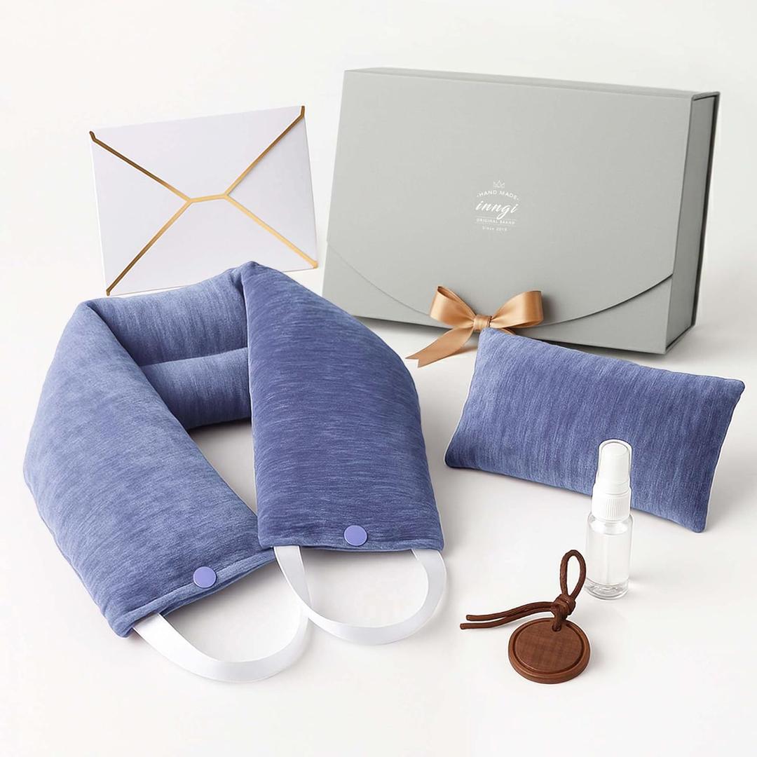 Luxury Lavender Microwavable Neck Wrap & Eye Mask Set  Moist Heat Therapy for Neck Pain & Stress Relief  Himalayan Salt & Aromatherapy Gift Box for Relaxation & Self-Care Gifts for Women (Slate Mist)