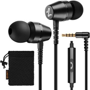 LUDOS OMNITONE Wired Earbuds in-Ear Headphones, Earphones with Microphone, 3.5 mm Jack Corded Ear Buds, Videoconference for iPhone, Samsung, Computer, Laptop, Kids, School Students (Black)
