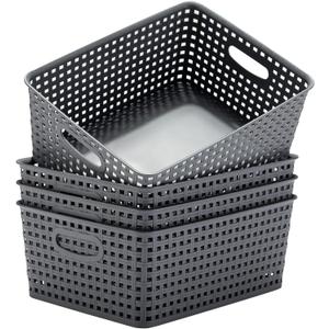 Eslite Plastic Storage Baskets for Organizing,11"X8.5"X4.7",Pack of 4 (Grey)