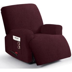 Oversized 3 Pieces Stretch Recliner Chair Covers - Plush Fabric Slipcovers & Durable Furniture Protectors with Elastic Bottom for Kids and Pets (1 XL Seater, Burgundy)