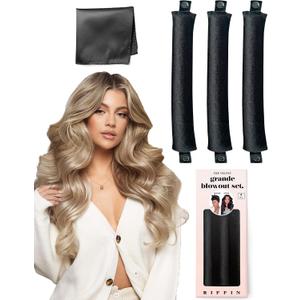 Grande Heatless Curls Overnight Rods - Upgraded Directional Grip Velvet - No Heat Hair Curlers to Sleep, Jumbo Large Hair Rollers Flexible Curling Rods Set for Long Thicker Coarser Hair Blowout Look