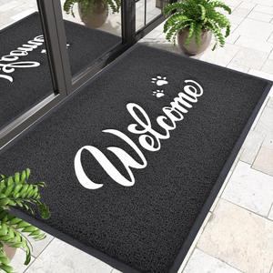 T.HENV Welcome Mat Outdoor, 36x24 All-Season Waterproof Front Door Mat, All-Weather Quick Drying Doormat, Low Profile Indoor, Patio Porch Entryway Floor, Black-White