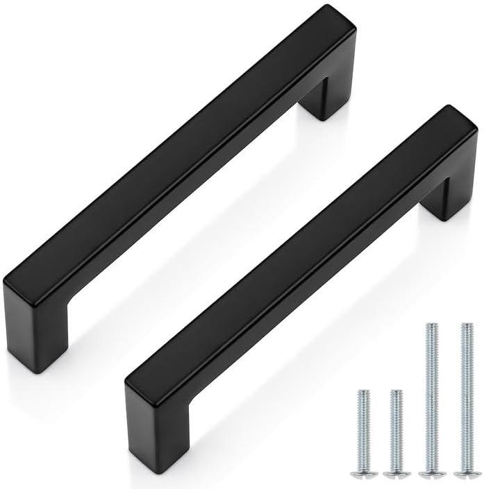Probrico Cabinet Handles Stainless Steel Kitchen Drawer Pulls Square Bar Cabinet Hardware for Kitchen Bathroom Cupboard Dresser Black 12 Pack 4 Inch (102mm) Hole Center