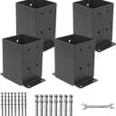 4x4 Post Base 4 Pcs,Inner Size3.6"x3.6" Wood Fence Pergola Post Bracket , Black Powder Coated Post Anchor,Deck Post Base Support Base Plate Pergola Brackets Fence Kit