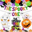 58 PCS Halloween 1st Birthday Decorations The Spooky One Party Decorations Happy 1st Bday Banner Cake Topper Ghost Spider Web Haunted House Themed for Kids One Year Old First Bday Party Supplies