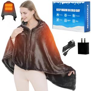 Portable USB Heated Blanket, 59" x 33.5" Soft & Comfortable Heated Blanket Shawl for Indoor Outdoor Cordless Fast Heating with 3 Heat Levels