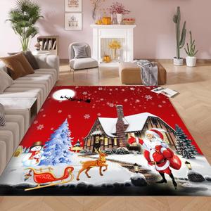 kxry Area Rugs 2X3 Feet, Merry Christmas Soft Machine Washable Area Rugs Santa Claus Deer Christmas Tree Snowman Non Slip Foldable Floor Carpet for Living Room Bedroom Dining Room Dorms