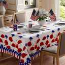 America Stars Red Blue Flowers Patriotic 4th of July Memorial Day Independence Day Tablecloth Square Washable Table Covers for Home Party Decorations 60x60 Inch