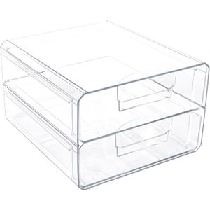 Clear Stackable Storage Drawers,Acrylic Makeup Drawer Organizer with 2 Drawers,Stackable Storage Bins for Skincare,Cosmetics,Beauty Supplies,for Vanity,Bathroom,Kitchen Countertop,Pantry Organization
