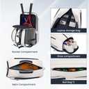 Tennis Racket Bag Pickleball Padel Backpack With Shoe Compartment, Laptop Sleeve,Fence Hook,Ball Sleeve, 12.4"L*7.87"W*20.28"H