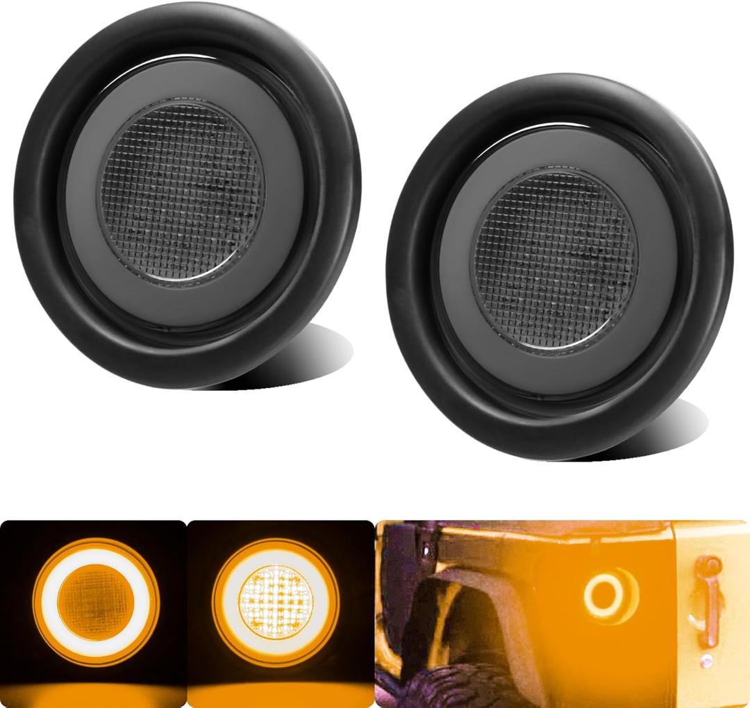 WahMOTOTin 2pcs Smoked Lens 4 inch Round LED Trailer Trucks Halo Parking Turn Signal Tail Lights Clear Lens Amber 64 LEDs w/ Rubber Grommet Sealed Waterproof IP67 For RV/ Van, DC 12V